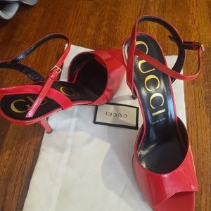 Gucci 603375 Sandals red Leather USA8 EU39